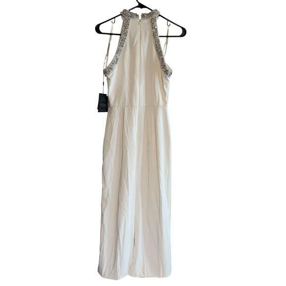 Ieena for Mac Duggal Rhinestone Beaded Halter Maxi Dress Gown White Size 2 - Picture 2 of 8